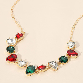 Holiday Cushion Teardrop Round Oval Stone Link Evening Necklace