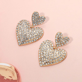 Rhinestone Paved Double Heart Link Drop Dangle Earrings