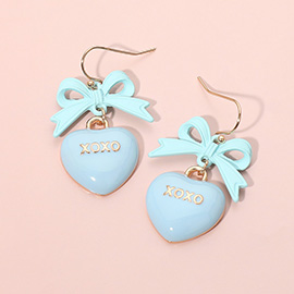 Enamel XOXO Heart Drop Bow Link Dangle Earrings