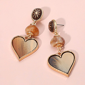 Resin Patterned Heart Drop Statement Earrings