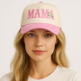 Floral MAMA Embroidered Five Panel Canvas Baseball Cap