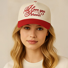 I LOVE YOU FOREVER Message Embroidered Five Panel Canvas Baseball Cap