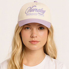 SUNDAY WORSHIP CLUB Embroidered Five Panel Canvas Baseball Cap