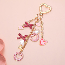 Glitter Heart Bow Pearl Butterfly Charm Embellished Keychain Bag Charm