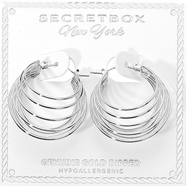 SECRET BOX_Genuine Silver Dipped Hypoallergenic Multi Wire Layered Pin Catch Hoop Earrings