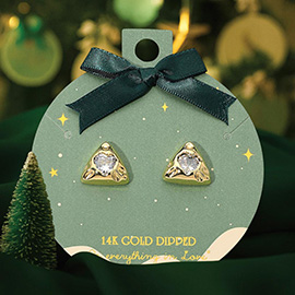 14K Gold Dipped Triangle Crystal Stud Earrings