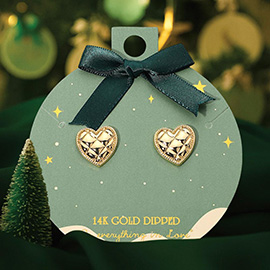 14K Gold Dipped Textured Heart Stud Earrings