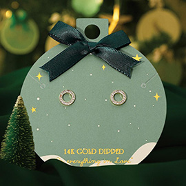 14K Gold Dipped Stone Paved Open Circle Stud Earrings