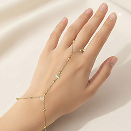 SECRET BOX_Stainless Steel Delicate Heart Stone Bezel Charm Hand Chain Bracelet