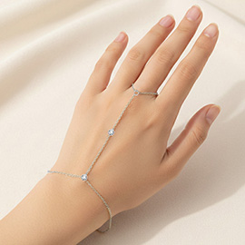 SECRET BOX_Stainless Steel Round Stone Bezel Link Hand Chain Bracelet