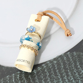 3PCS - Pearl Centered Flower Resin band Textured Stackable Ring Set