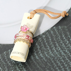 3PCS - Pearl Centered Flower Resin band Textured Stackable Ring Set