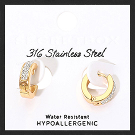 SECRET BOX_Stainless Steel Stone Paved Small Huggie Hoop Earrings