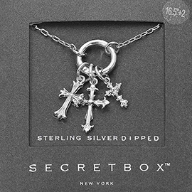 SECRET BOX_Sterling Silver Dipped Triple Cross Charm Pendant Necklace