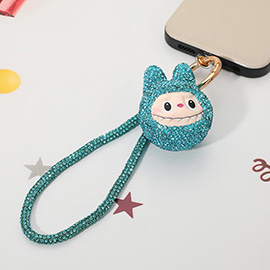 Bling Studded Monster Bunny Wristlet Keychain Bag Charm Phone Holder