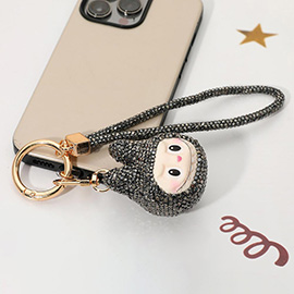 Bling Studded Monster Bunny Wristlet Keychain Bag Charm Phone Holder