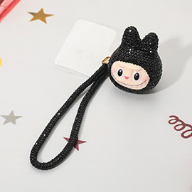 Bling Studded Monster Bunny Wristlet Keychain Bag Charm Phone Holder