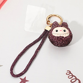 Bling Studded Monster Bunny Wristlet Keychain Bag Charm Phone Holder