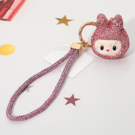 Bling Studded Monster Bunny Wristlet Keychain Bag Charm Phone Holder