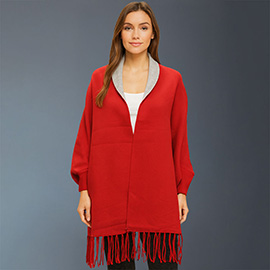 Fringe Trim Shawl Poncho