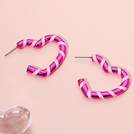 Candy Cane Open Heart Hoop Earrings