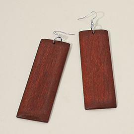 Wooden Long Rectangular Drop Dangle Earrings