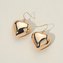 Metal Puffy Heart Dangle Earrings