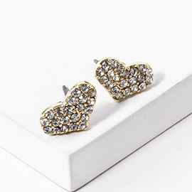 Crystal Rhinestone Pave Heart Stud Earrings