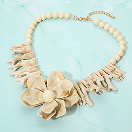 Bold Marbled Resin Flower Centerpiece Sculpted Coral Beaded Statement Necklace