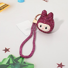 Bling Studded Monster Bunny Wristlet Keychain Bag Charm Phone Holder