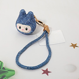 Bling Studded Monster Bunny Wristlet Keychain Bag Charm Phone Holder