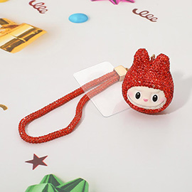 Bling Studded Monster Bunny Wristlet Keychain Bag Charm Phone Holder