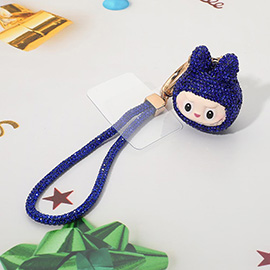 Bling Studded Monster Bunny Wristlet Keychain Bag Charm Phone Holder