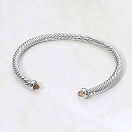 Stone Tip Twisted Cable Cuff Bracelet