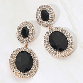 Bold Double Oval Pave Halo Link Drop Evening Earrings