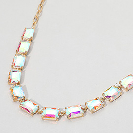 Cushion Rectangular Stone Cluster Link Evening Necklace