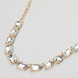 Cushion Rectangular Stone Cluster Link Evening Necklace