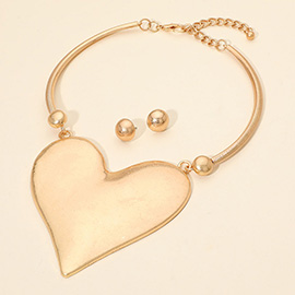 Bold Heart Plate Accent Statement Necklace