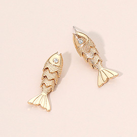 Rhinestone Accent Articulated Fish Stud Earrings