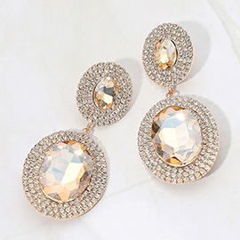 Bold Double Oval Pave Halo Link Drop Evening Earrings