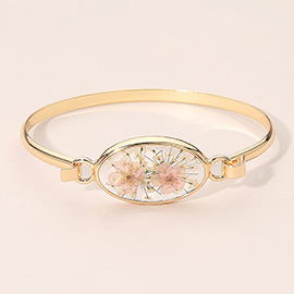 Floral Encased Oval Accent Bangle Bracelet