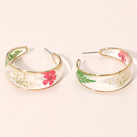 Botanical Floral Encased Hoop Earrings