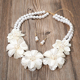 Floral Link Pearl Layered Statement Necklace