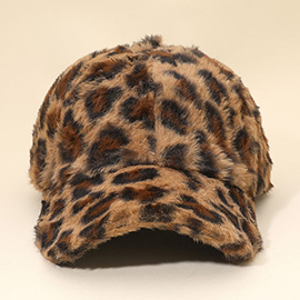 Plush Faux Fur Leopard Pattern Baseball Cap