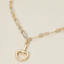 Half Horsebit Pendant Metal Chain Necklace