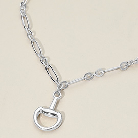 Half Horsebit Pendant Metal Chain Necklace