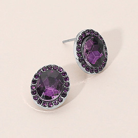 Oval Stone Stud Evening Earrings