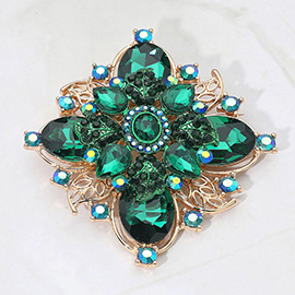Bold Vintage Floral Rhinestone Pin Brooch