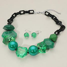 Bold Geometric Resin Wooden Beaded Statement Necklace