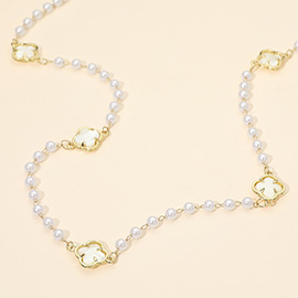 Clear Quatrefoil Cluster Station Pearl Long Necklace